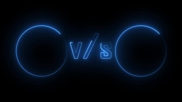 Glowing neon verses blue color text and blue color Circle v/s Circle  Game Play, photo frame animation