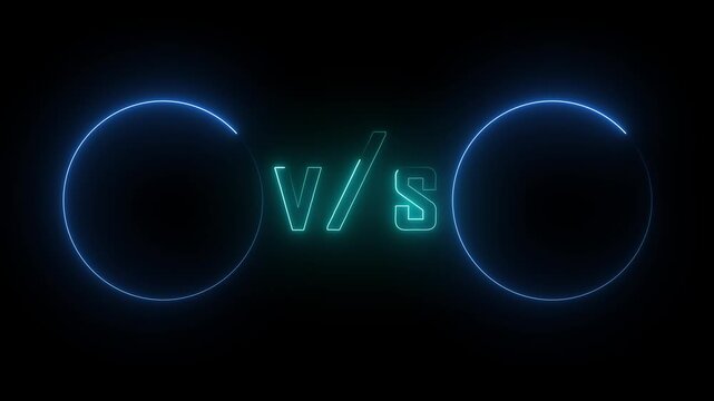 Neon verses text and blue color Circle v/s Circle  Game Play, and fight scene concept Motion graphics Animation 4k. Abstract neon verses animated isolated on black background.	
