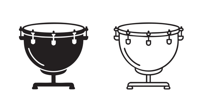 timpani kettle drum silhouette with line art vector icon design
