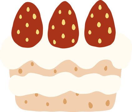 strawberry fruit cream cake dessert vector cartoon illustration