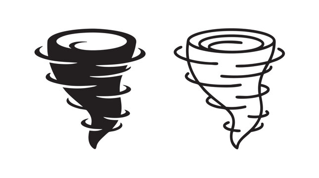 tornado silhouette with line art vector icon design featuring weather