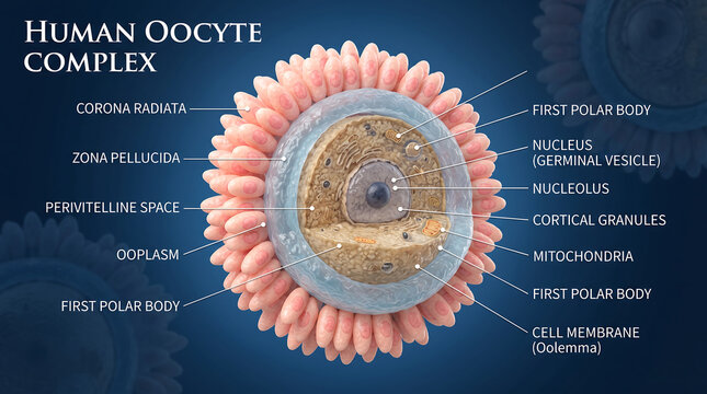 The structure of a human egg cell and its cellular components (Human Oocyte Complex Structure)
