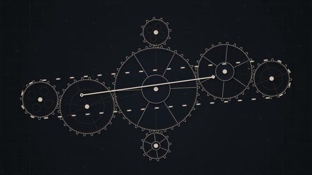 Mechanical gear system animation: rotating clockwork mechanism for industrial engineering and technology concepts