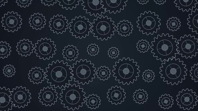Rotating mechanical gears background: industrial engineering concept and technology motion cogs