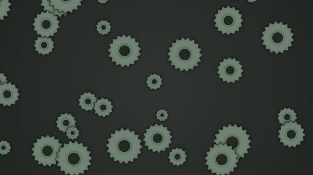 Rotating mechanical gear cogs background, industrial engineering concept, minimalist motion loop gears