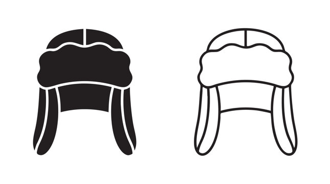 trapper hat vector icon with silhouette and line art design silhouette with line art vector icon