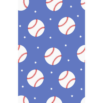 Seamless Baseball Pattern Background with Red Stitches on Blue