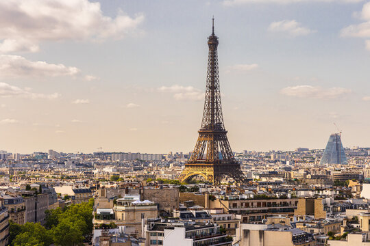 Scenic aerial view of the Paris skyline and the Eiffel Tower