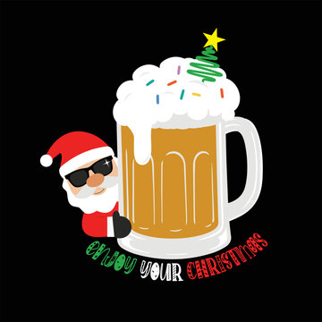 Festive beer mug with santa hat for holiday celebration