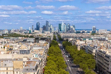 Elevated view of the Paris skyline toward the La Defense business district © Reelistic