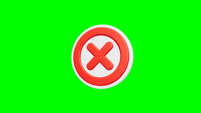 3D red X mark error icon on solid green background