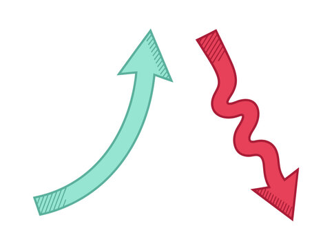 Hand-drawn Business Arrows Representing Growth and Decline Trends