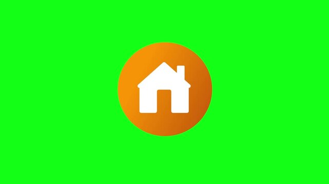 Animated house icon logo on a green screen background.
