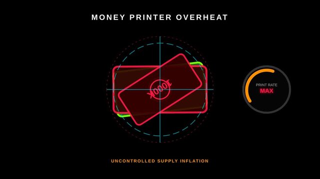 Abstract Animation About Money Printer Overheat and Uncontrolled Financial Supply Inflation Rate