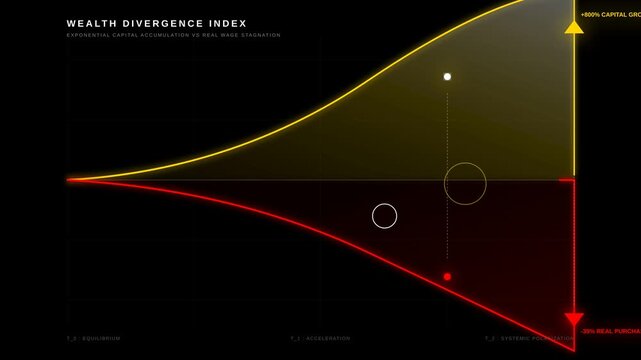 Abstract Data Visualization Showing Wealth Divergence Index and Economic Growth Gap Analysis Graph