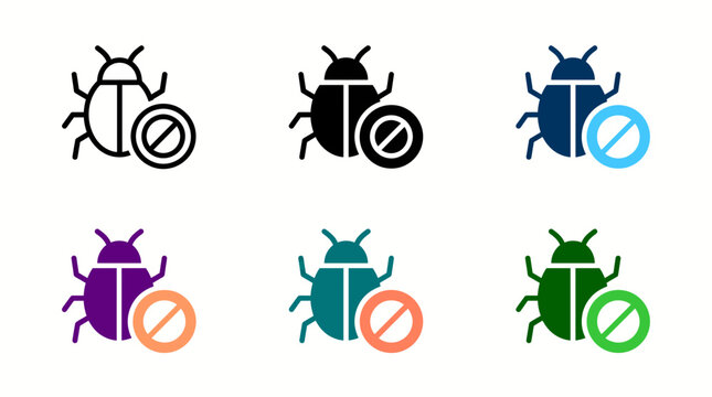 Software bug security protection vector icons with forbidden signs software security protection debugging internet