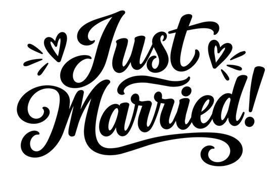 Just Married hand lettering cursive script design in vector for stickers, posters, signs and car decals