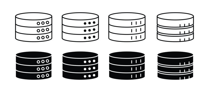 Set of database icons, server storage symbols, vector illustration