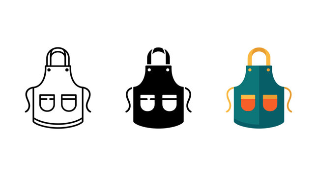 Kitchen apron vector icon set with outline solid silhouette flat color design styles clothing illustration