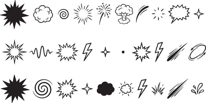 Explosion, a collection of hand-drawn comic book style action and sound effects
