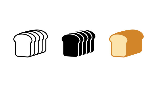 Sliced loaf of bread icon set in linear silhouette and colored style with breakfast illustration silhouette pictogram