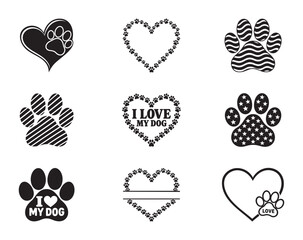 Fototapeta premium Dog Paw Heart Love Silhouette Vector Bundle