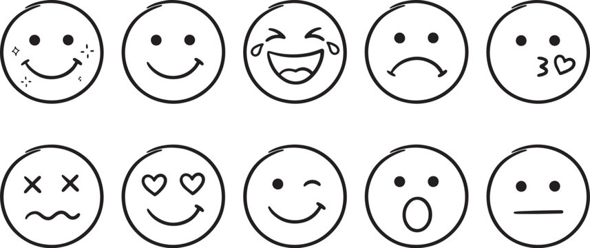 Smiley, set of hand-drawn facial expressions and emoticons for creative communication