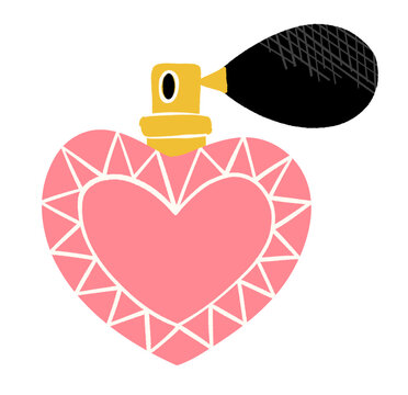 Pink Heart Shaped Perfume Bottle with Black Atomizer Illustration