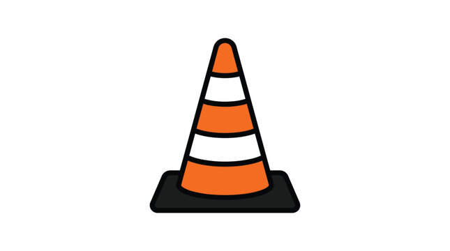 Orange traffic cone with black base is a flat vector silhouette