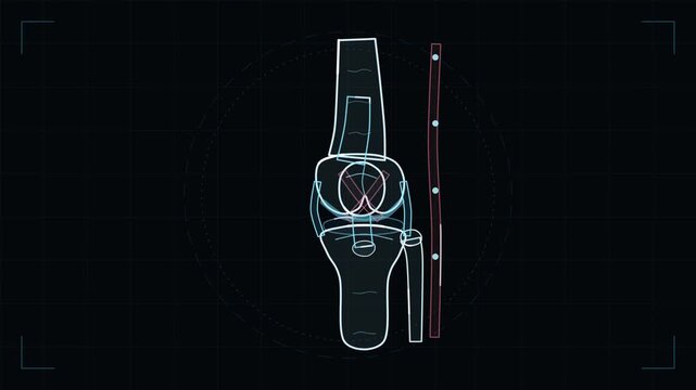 Knee Joint Anatomy Scan Animation with Bones and Ligaments in Futuristic Scanner Style for Video Editing and Graphic Works