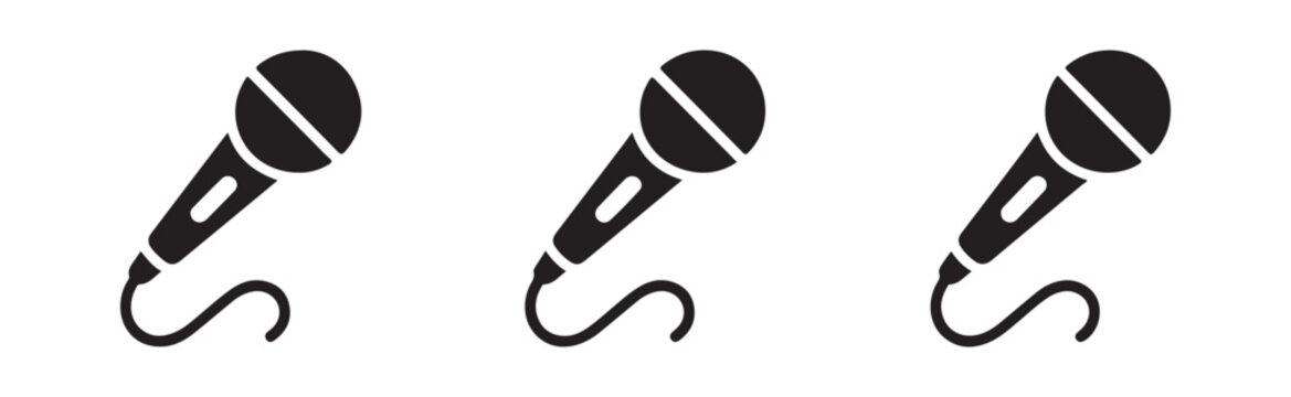 Classic dynamic vocal microphone black icons vector pack set on transparent background for karaoke.