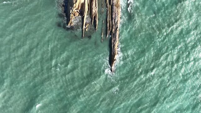 Dalan Beach Rock Formations Waves Aerial 4K