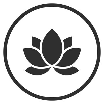Black lotus flower icon inside a circle