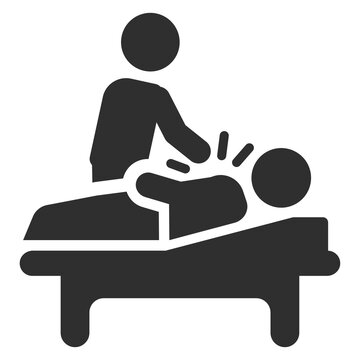 Professional massage therapist giving back treatment on client