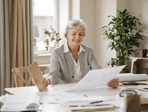 Arquitecta o dise&ntilde;adora s&eacute;nior trabajando en un proyecto de interiorismo