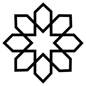 Geometric flower shape made of interconnected hexagons and triangles