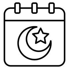 Islamic crescent moon with star on a simple calendar icon © Sufia