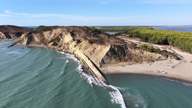 Dalan Beach Cliffs Vlore Albania Aerial 4K