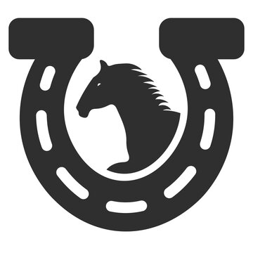 Black horse head inside a horseshoe silhouette vector icon