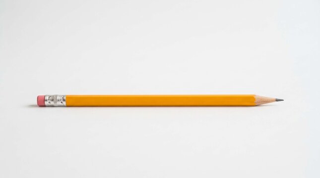 Single yellow pencil with eraser isolated on a clean white background