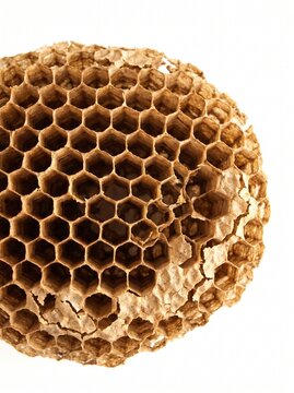 Isolated paper wasp nest on clean white background macro photo