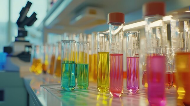 Colorful test tubes in lab