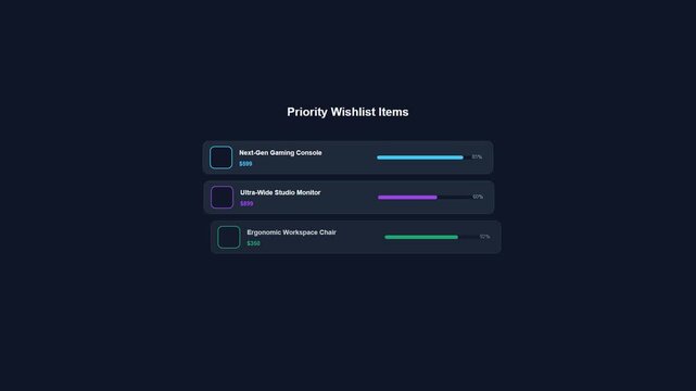 Digital financial dashboard with savings progress charts on dark user interface screen