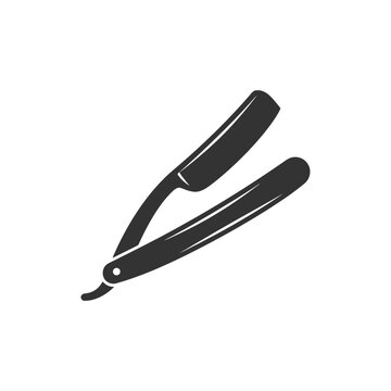 Vintage straight razor icon in black and white silhouette.