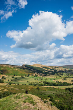 Lovely Summer landscape image of view along Great Ridge in Hiope Valley Peak District with Mam Tor in view