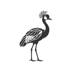 Fototapeta premium Silhouette of stylized crowned crane with decorative feather details.