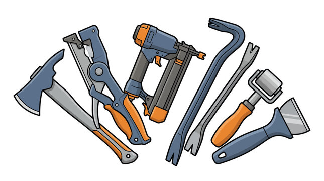 Set of professional roofing tools for construction work