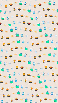 Seamless pattern of kitchen appliances and food