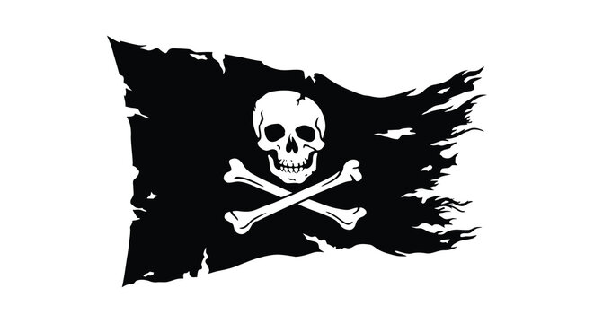 Black pirate flag with skull and crossbones on a white background