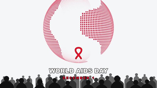 World Aids Day conceptual background featuring a stylized globe motion and a crowd silhouette for global health awareness campaigns and solidarity events